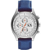Armani Exchange Men’s Quartz Blue Nylon Strap Silver Dial 45mm Watch AX1609